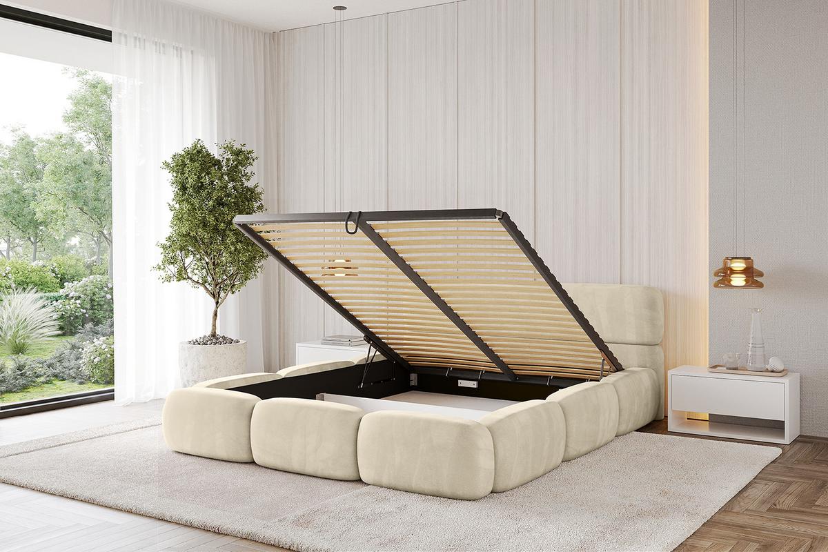 POLSTERBETT mit Bettkasten und Lattenrost, Boxbett ohne Matratze - ELVA-v1 120x200 Beige - Beige, Holzwerkstoff/Textil (120/200cm) - ALTDECOR