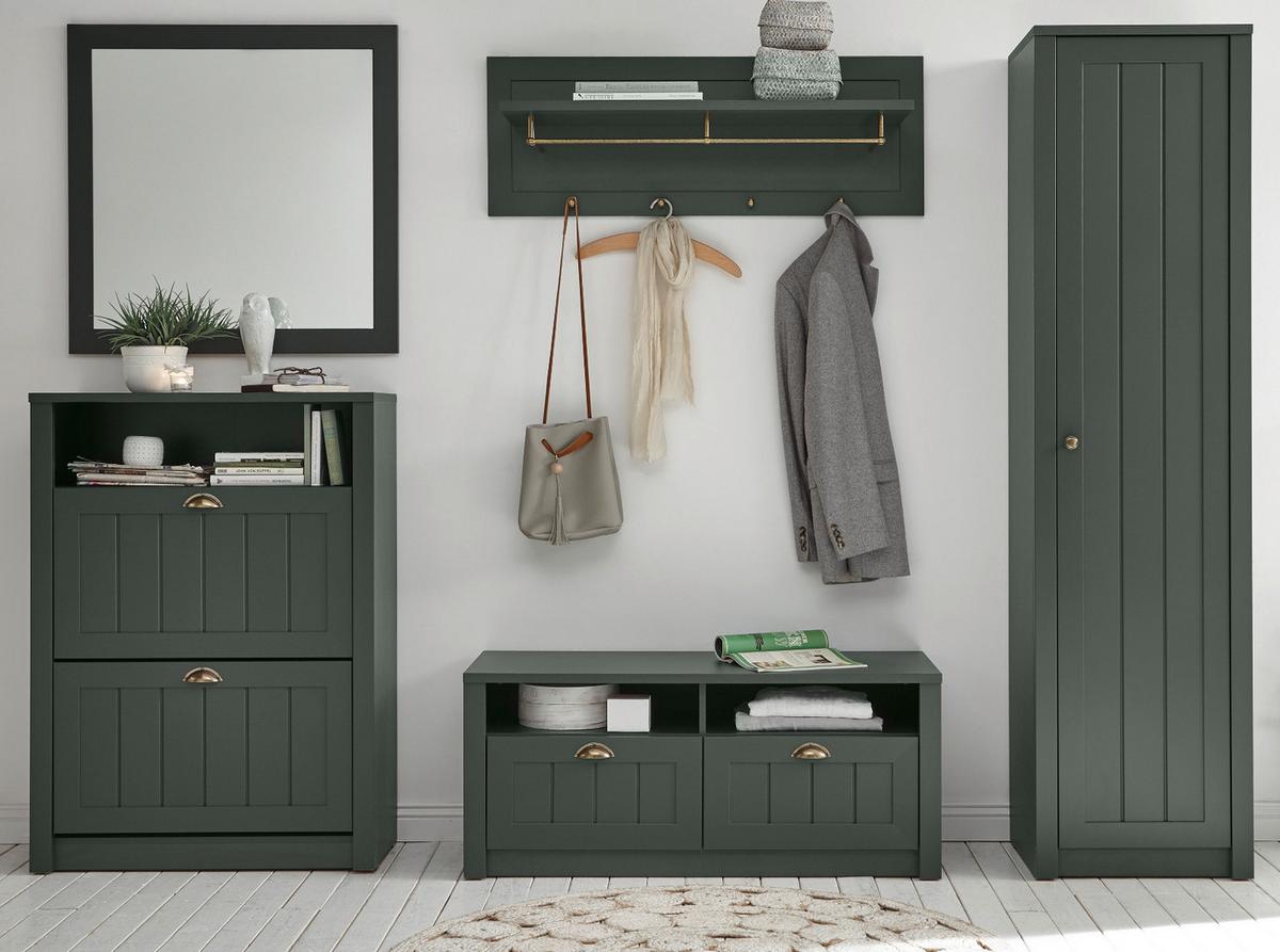 SCHUHSCHRANK grün, Landhausstil, Mehrzweckschrank 50 x 197 cm - Dunkelgrün/Goldfarben, Holzwerkstoff/Metall (50/197/43cm) - Furn.Design