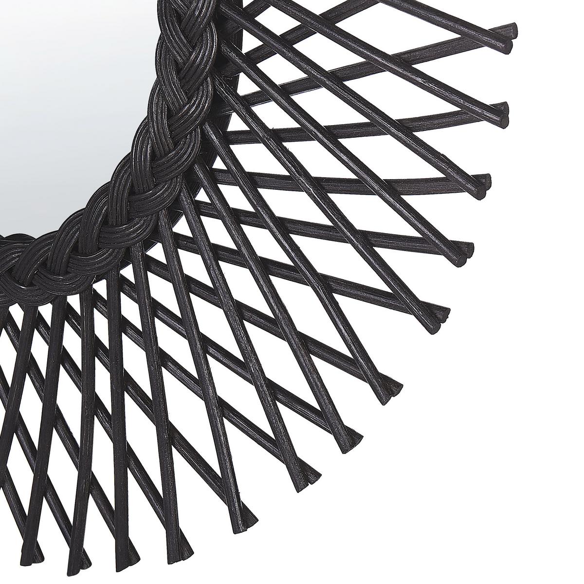 WANDSPIEGEL Rattan Schwarz Sonnenform 60 cm Tagolu - Schwarz, Naturmaterialien (60/60/1cm) - Beliani