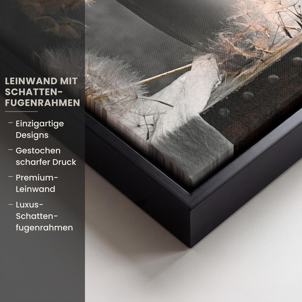 LEINWAND Bilder mit Rahmen - Blumensamen - Löwenzahn - Vase - Stilleben - Blumenstrauß - 20x30 - Dunkelgrau, Textil (20/30cm) - MuchoWow