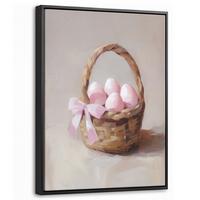 LEINWAND Bilder mit Rahmen - Korb - Eier - Rosa - 30x40 - Beige, Textil (30/40cm) - MuchoWow