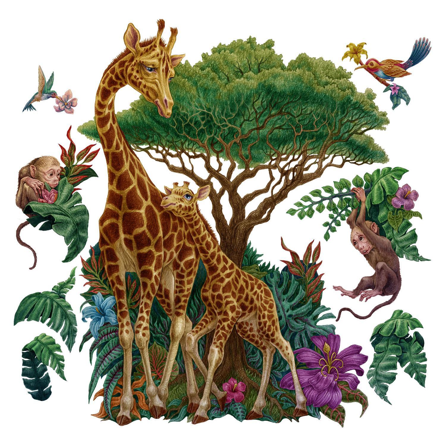 WANDAUFKLEBER 130x194cm - Wildtiere Vegetation - Multicolor, Kunststoff (130/194/0.1cm) - Wallfluent