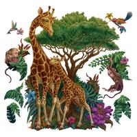 WANDAUFKLEBER 130x194cm - Wildtiere Vegetation - Multicolor, Kunststoff (130/194/0.1cm) - Wallfluent