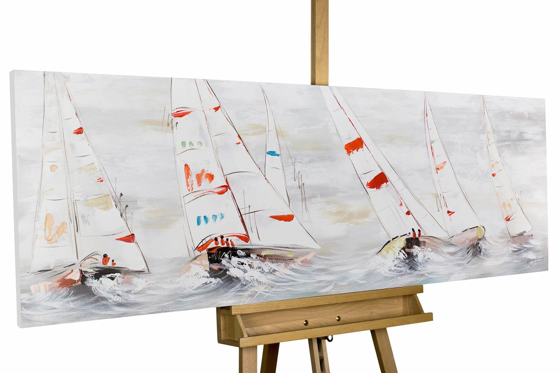 ACRYLBILD HANDGEMALT 150/50 cm - Weiß, Holz/Textil (150/50cm) - KUNSTLOFT