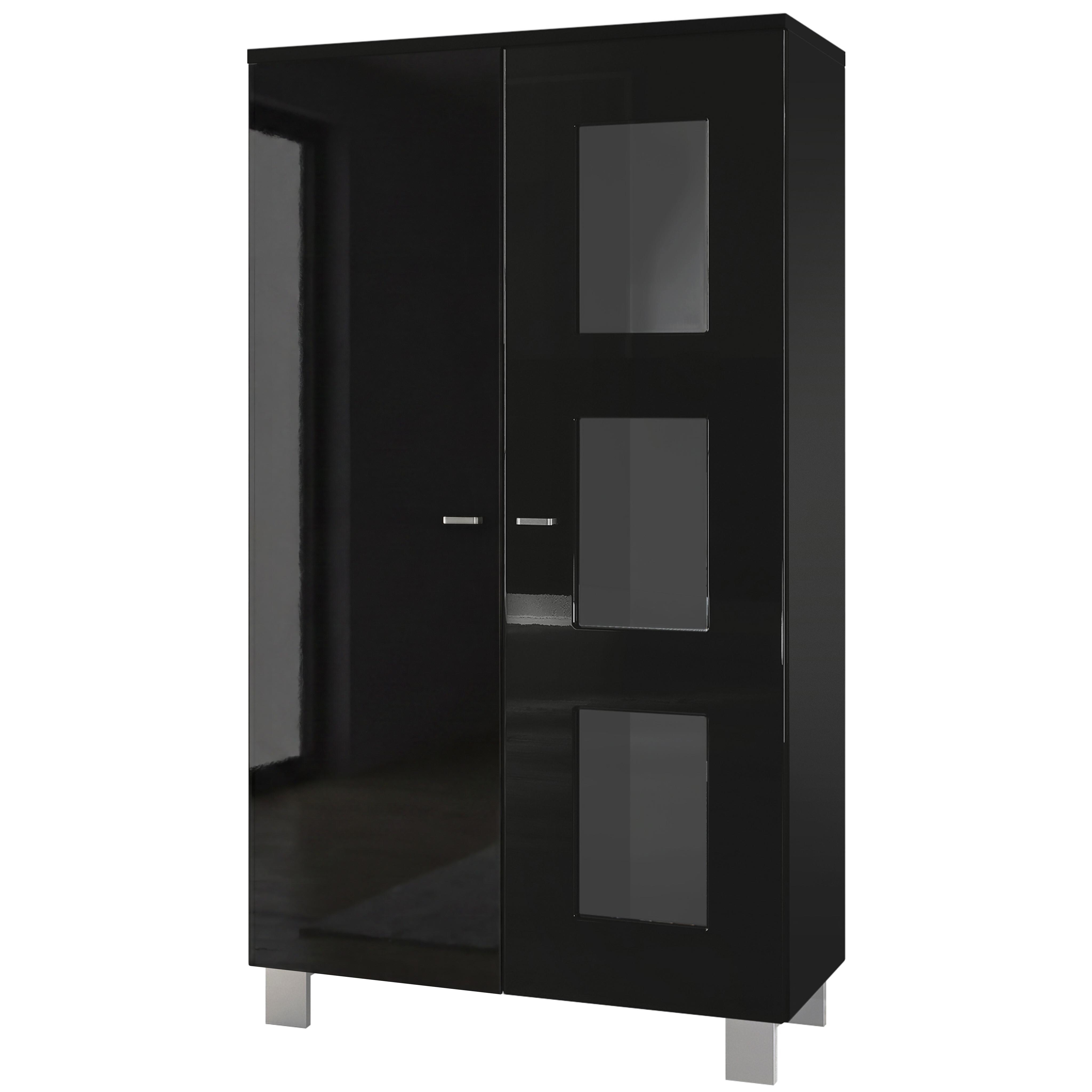 VITRINE Denjo Tür in Schwarz Hochglanz - Schwarz Hochglanz, Holzwerkstoff (71/129/35cm) - Vladon