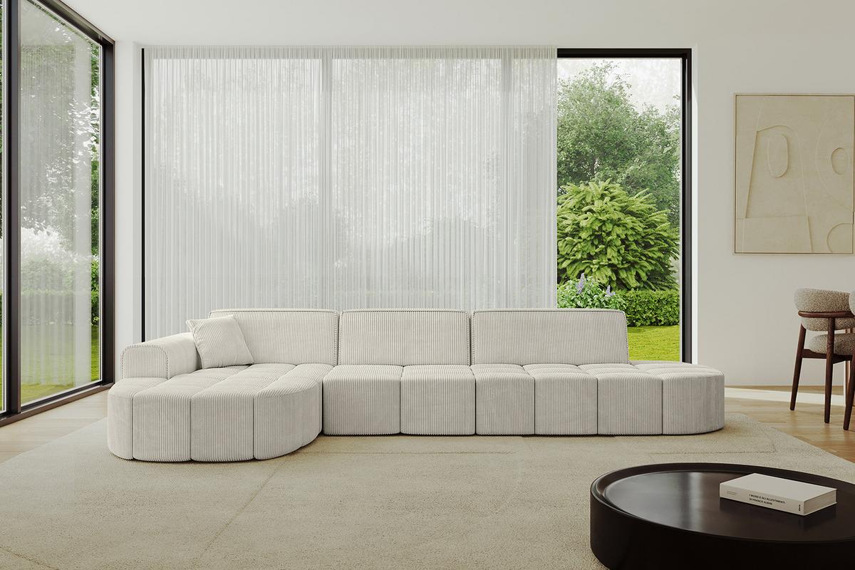ECKSOFA Ottomane Links LIVO-L2 - 337x173x79,5 cm Creme - Hellgrau/Creme, Holzwerkstoff/Textil (337/173cm) - ALTDECOR