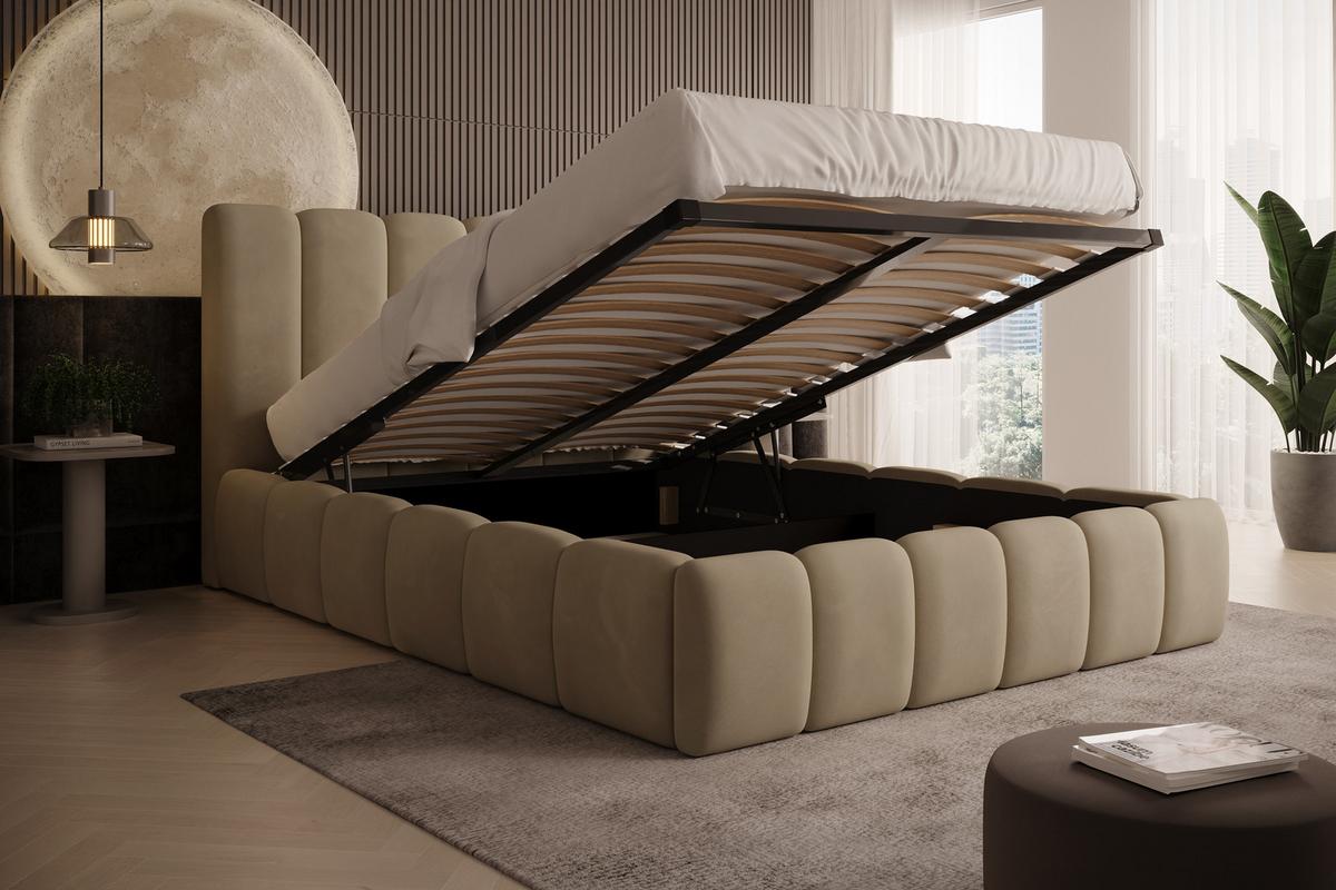 POLSTERBETT Vilo 180x200 mit Bettkasten und Stabilem Metallgestell - Braun, Textil (180/200cm) - Storez24