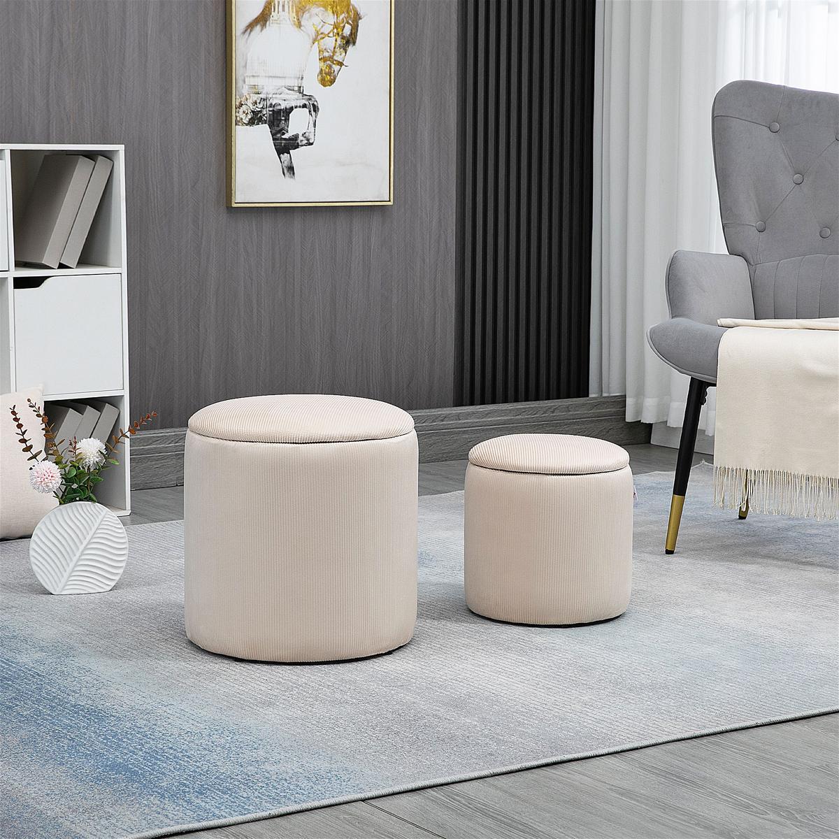 SITZHOCKER 2er-Set mit Stauraum Cremeweiß 40 x 40 x 41 cm - Weiß, Kunststoff (40/41/40cm) - HOMCOM