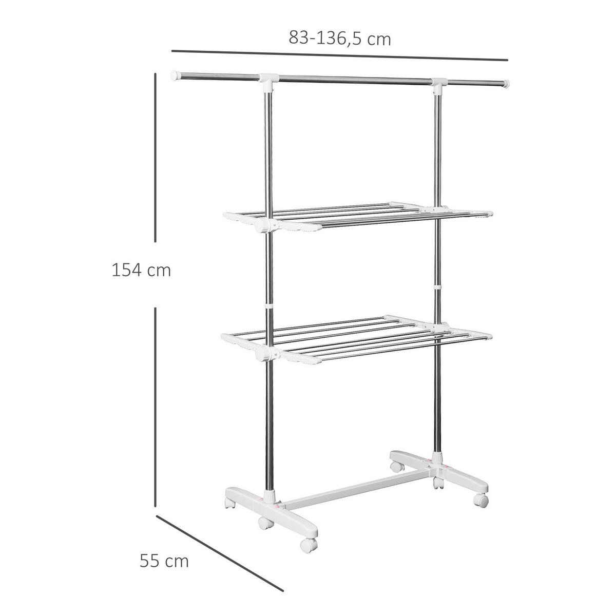 WÄSCHESTÄNDER Kunststoff Edelstahl Weiß - Weiß, Kunststoff (55/154/136.5cm) - HOMCOM
