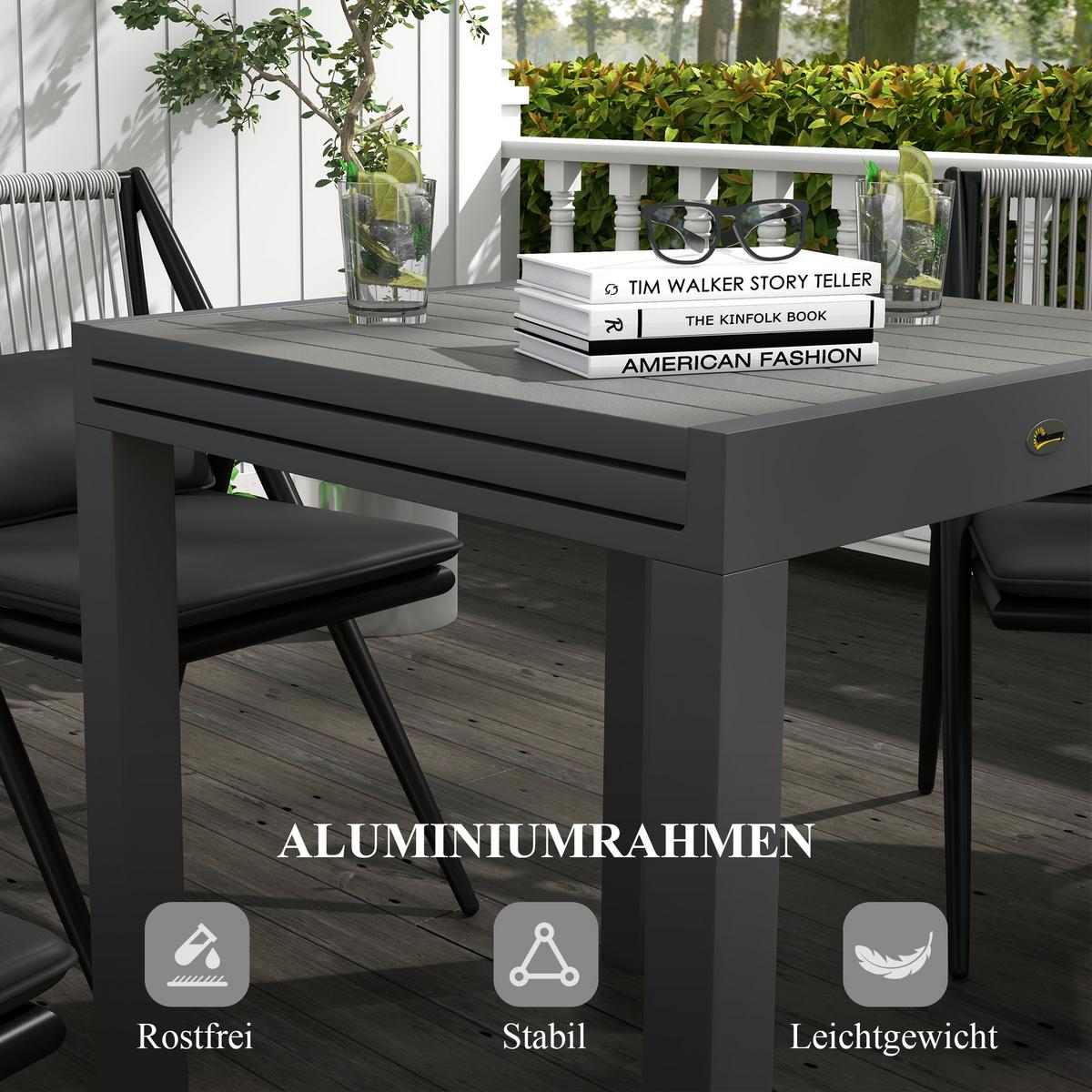 GARTENTISCH, Grau, Aluminium - Grau, Metall (162/80/75cm) - Outsunny