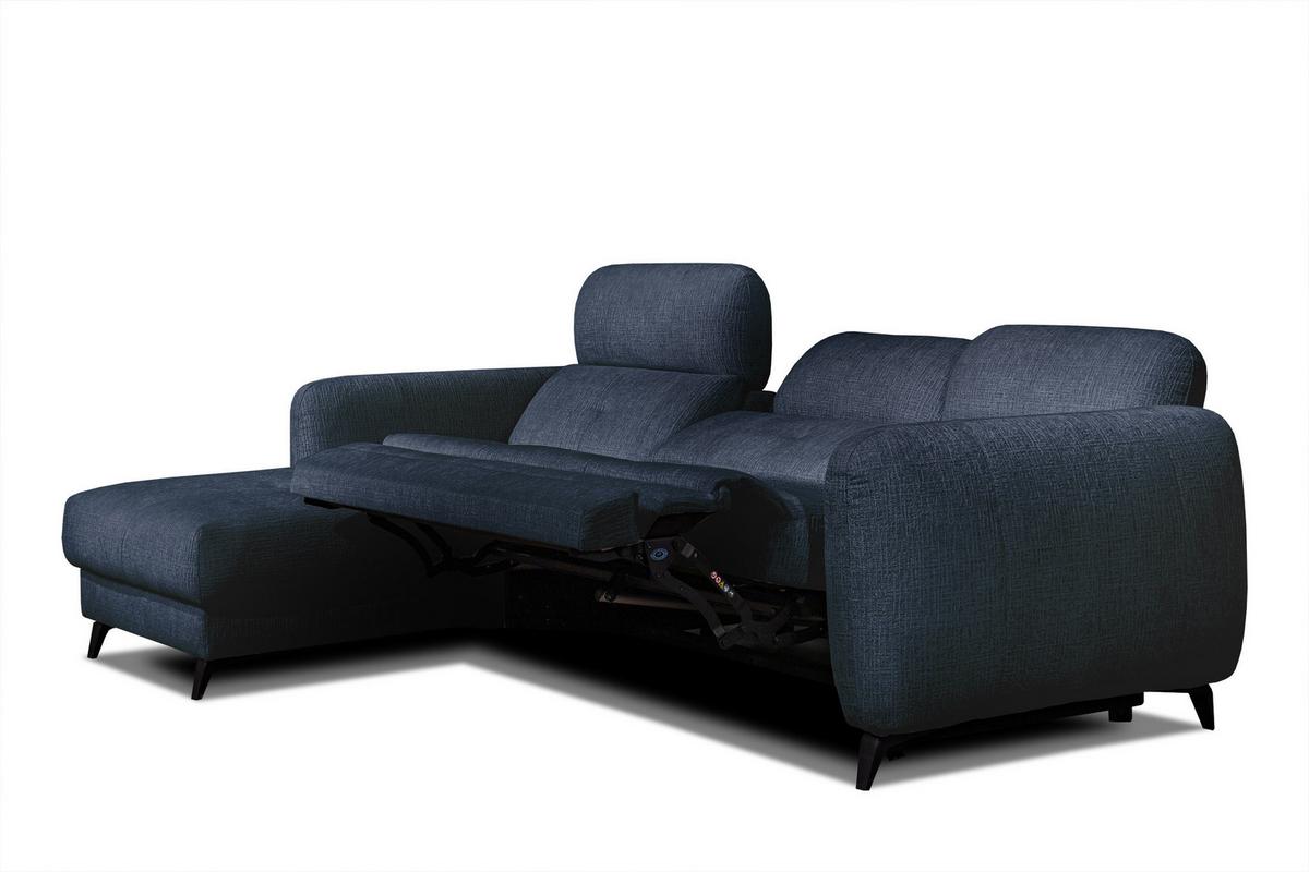 ECKSOFA SVEN 3-Sitzer, 1 Relax XL, verstellbare Kopfstützen, navy blue - Schwarz/Dunkelblau, Holzwerkstoff/Textil (256/163cm) - Wozimo