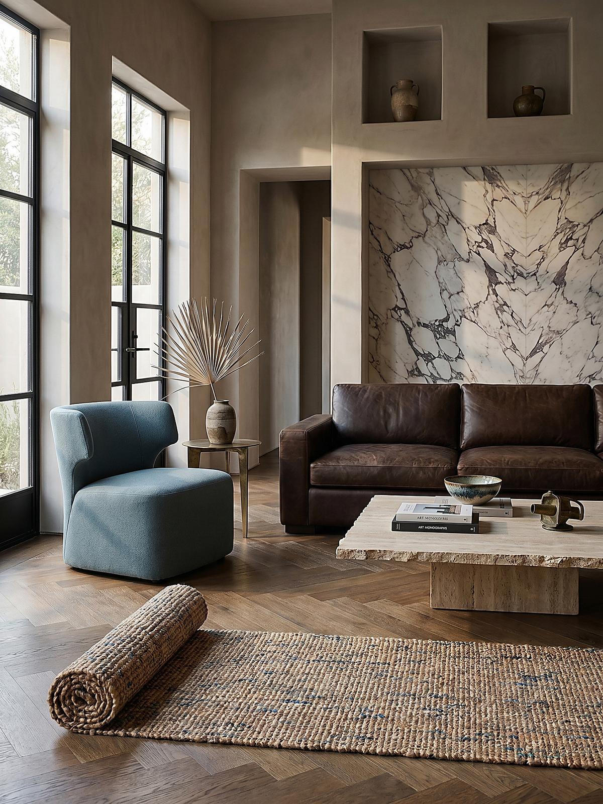 JUTETEPPICH handgewebt ERME, in Naturjute, Natur-Blau, 60 x 230 cm - Beige, Textil (230/60cm) - KADIMA DESIGN