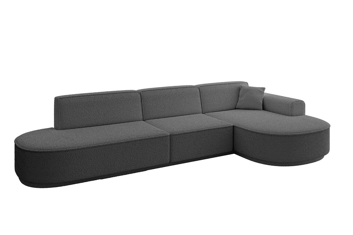 ECKSOFA Ottomane Rechts MARI-L2-v3 - 328x171x83 cm Grau Bouclé - Schwarz/Grau, Holzwerkstoff/Kunststoff (171/328cm) - ALTDECOR