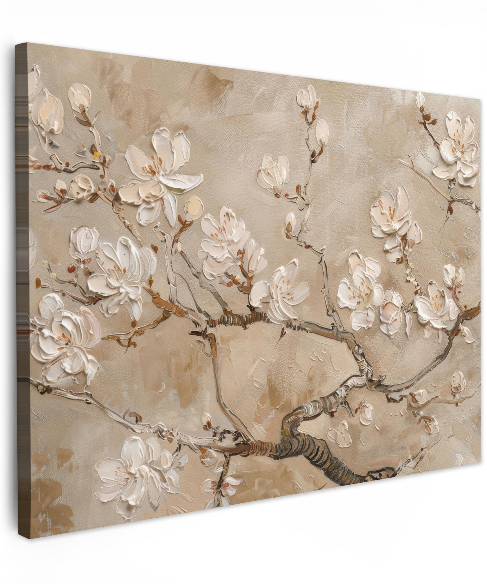 LEINWANDBILD Blumen - Modern - Beige - Weiß - Blüte Wandbild 40x30 cm - Beige, Textil (40/30cm) - MuchoWow
