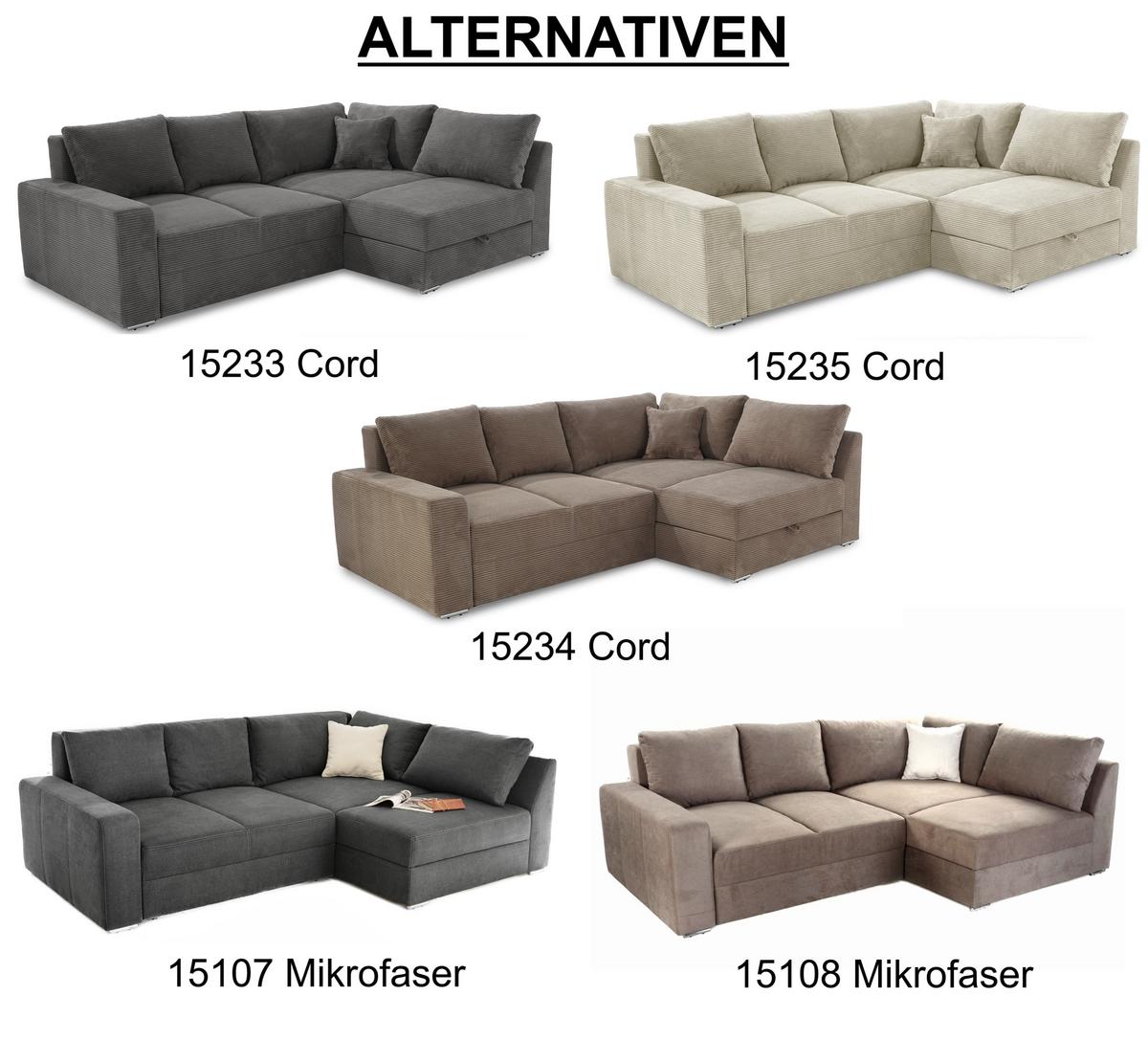 ECKSOFA-DAUERSCHLÄFER Boxspring Federkern Topper Bettkasten, seitenverkehrt montierbar B260/T181/H88 cm, Cord Braun Taupe / 15234 - Chromfarben/Braun, Textil/Metall (260/181cm) - luma-home
