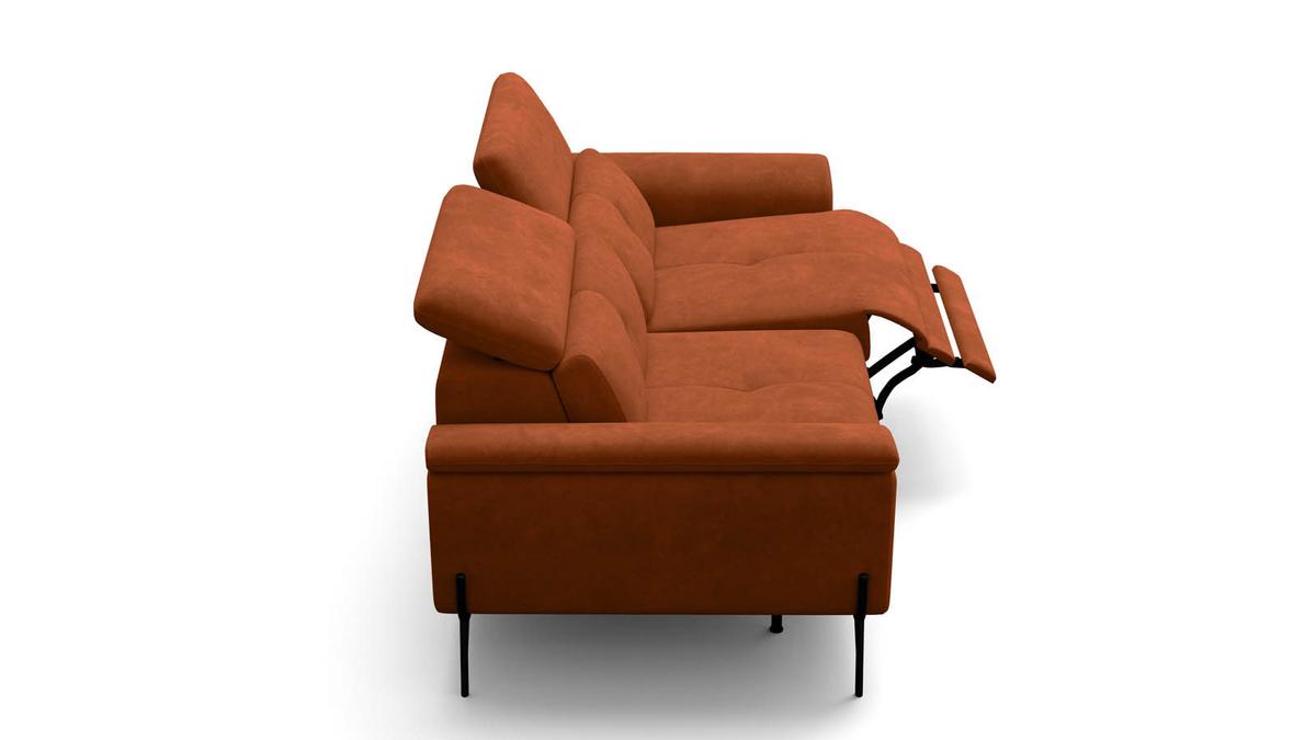 SOFA RELAX AVENA 3-Sitzer, dunkeloranger Veloursstoff - Dunkelorange/Schwarz, Holz/Textil (204/80/108cm) - Courtois Laville