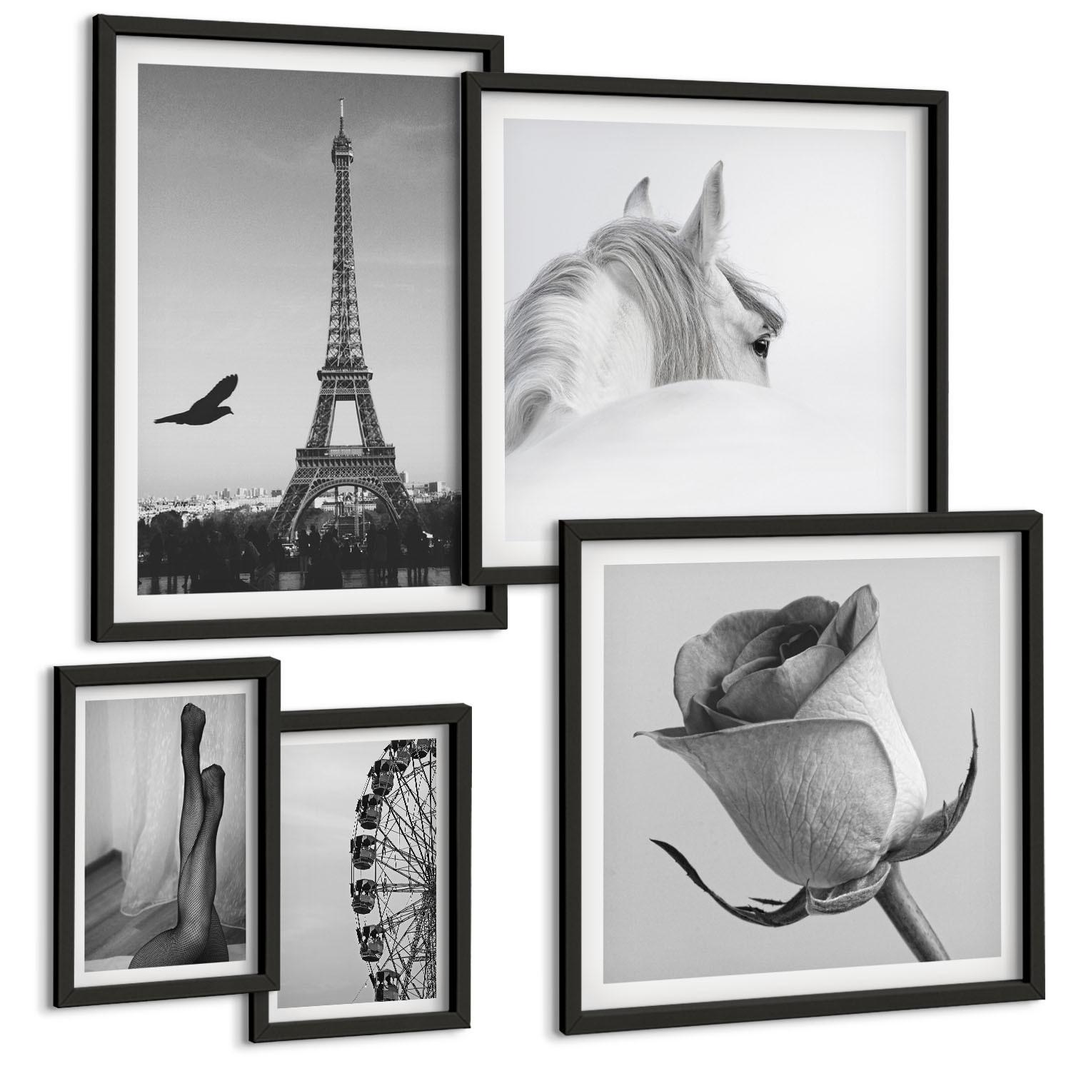 BILDER SET 5er Set - 50x50 cm & 20x30 cm & 40x60 cm Schwarzer Rahmen - Abstrakte warme Muster - Schwarz, Kunststoff (40/60cm) - TULUP