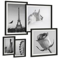 BILDER SET 5er Set - 50x50 cm & 20x30 cm & 40x60 cm Schwarzer Rahmen - Abstrakte warme Muster - Schwarz, Kunststoff (40/60cm) - TULUP