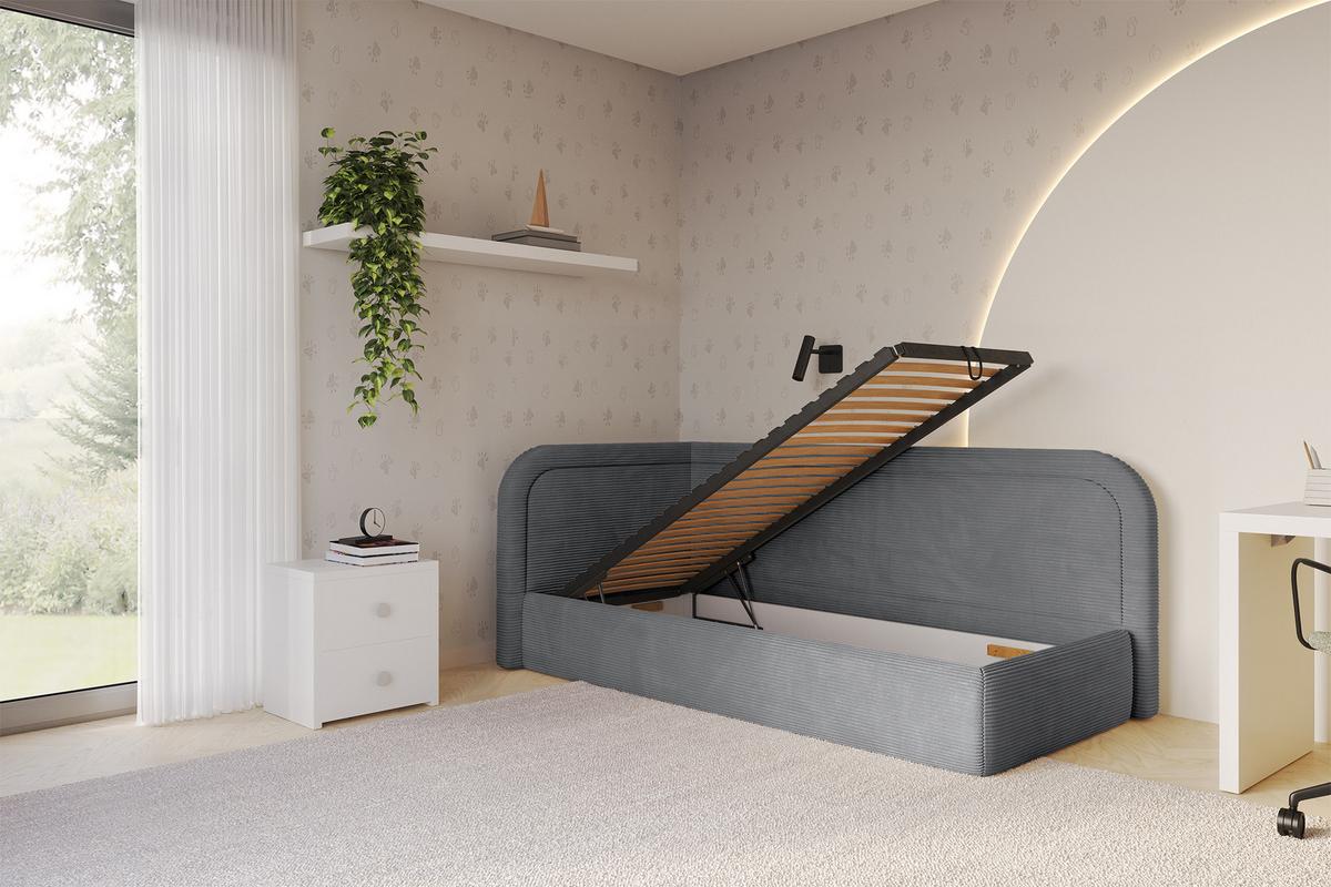 EINZELLBETT Jugendbett mit Bettkasten, Rechts - JOVY 80x200 Dunkelgrau - Schieferfarben, Holzwerkstoff/Textil (80/200cm) - ALTDECOR