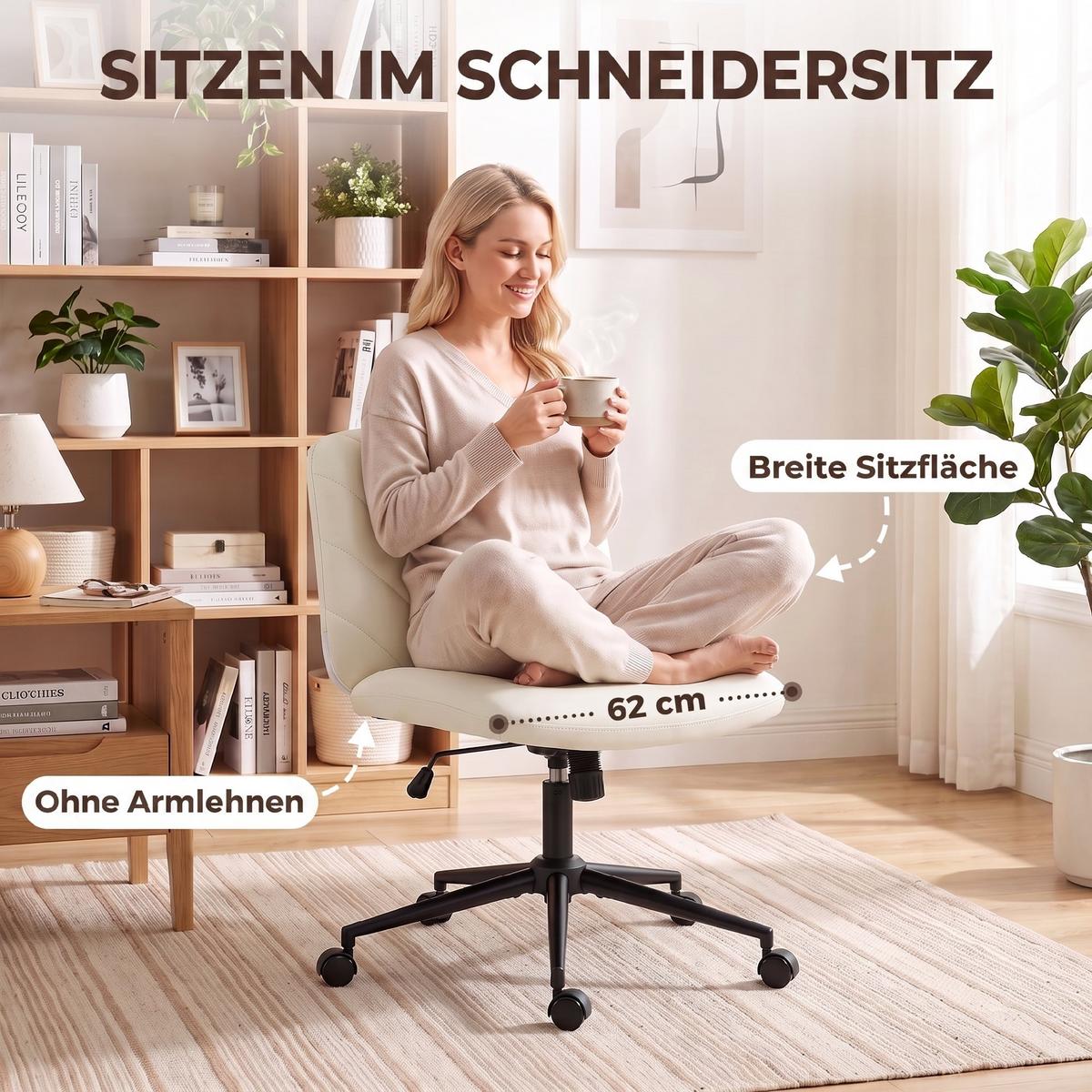 BÜROSTUHL Sperrholz Kunstleder Cremeweiß - Creme/Schwarz, Leder/Metall (61/95/62cm) - HOMCOM