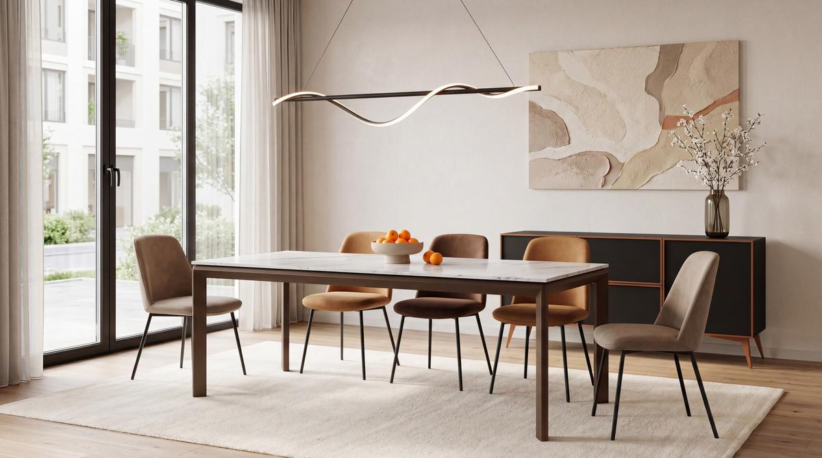 ESSTISCH Elan rechteckig ausziehbar verlängerbar mit Braunen Metallbeinen, Marmor Weiß 180-270/90/76 cm - Ecru/Braun, Holzwerkstoff/Metall (90/270/76cm) - WFL GROUP