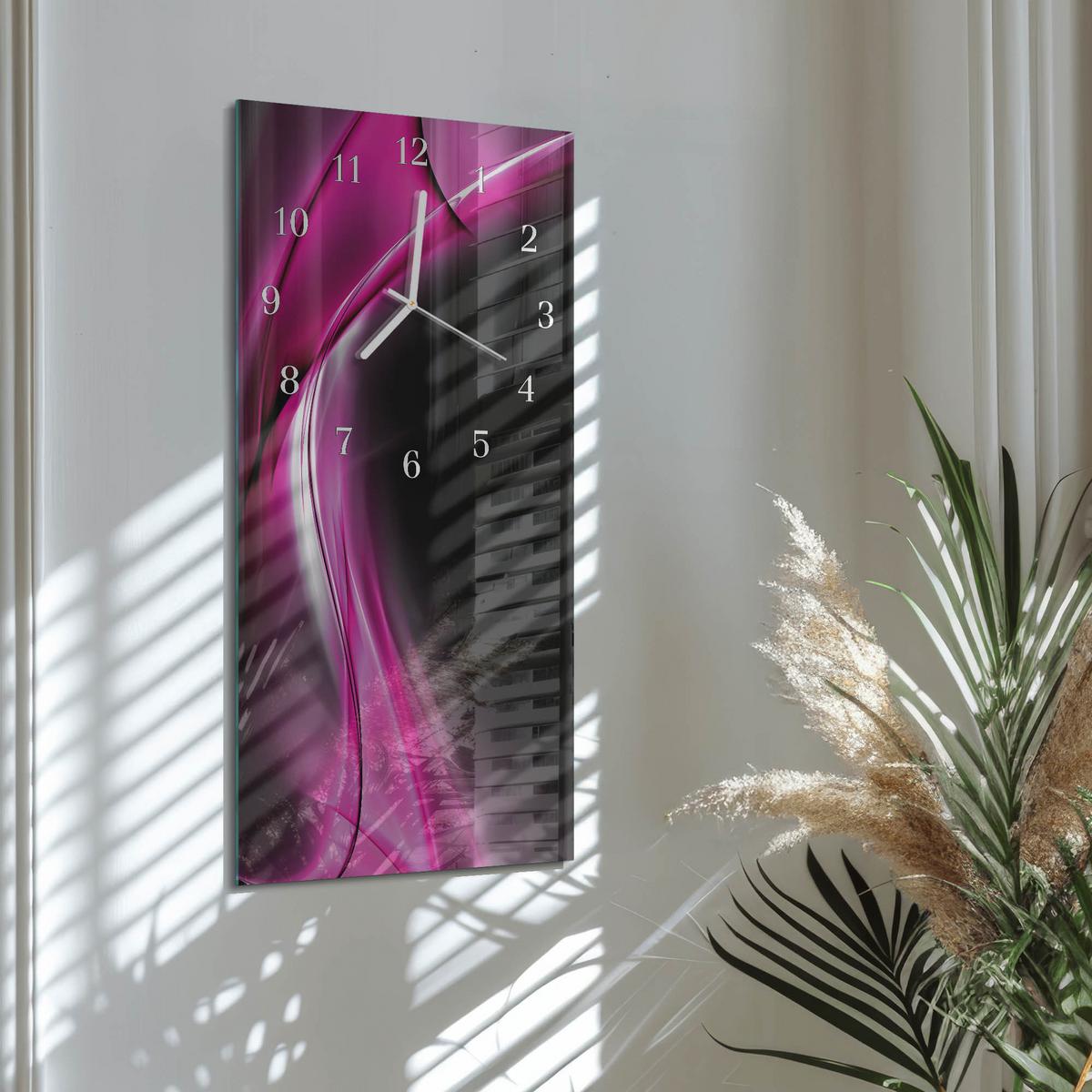 WANDUHR aus Glas 30x60 cm - Abstrakte Linien - Lila, Glas (30/60/0.4cm) - TULUP