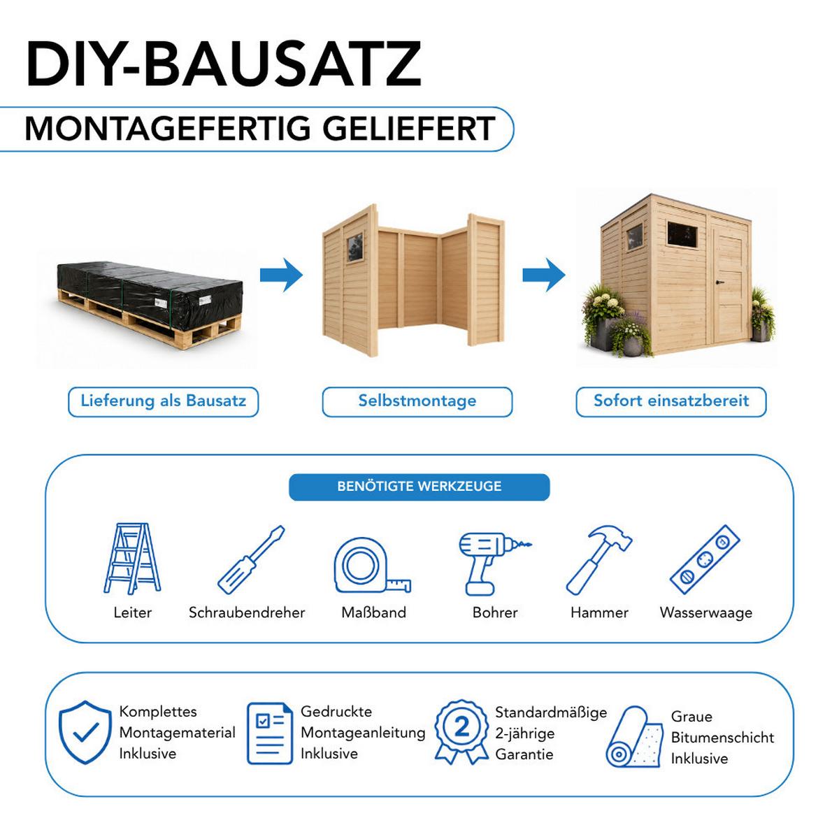 GARTENHAUS Holz 4,20 m², 208/216/202 cm, mit imprägniertem Boden, M325F2+M325G - Beige, Holz (208/216/202cm) - Timbela