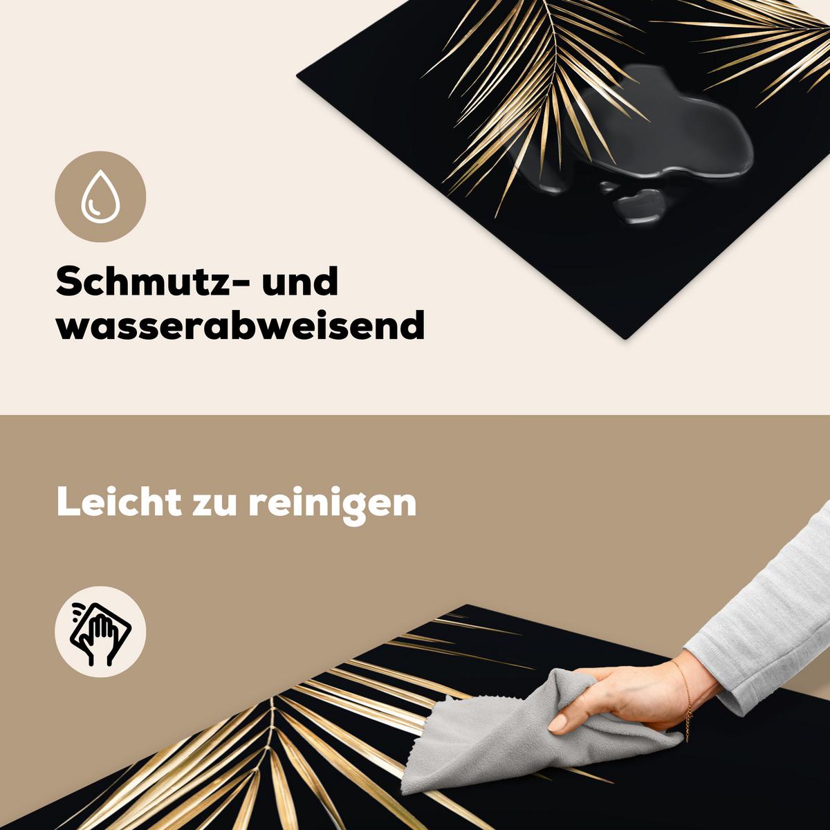 HERDABDECKPLATTE Blätter - Pflanzen - Gold - Schwarz - Luxus Abdeckung Ceranfeld 57.6x51.6 cm - Goldfarben, Kunststoff (57.6/51.6/0.2cm) - MuchoWow