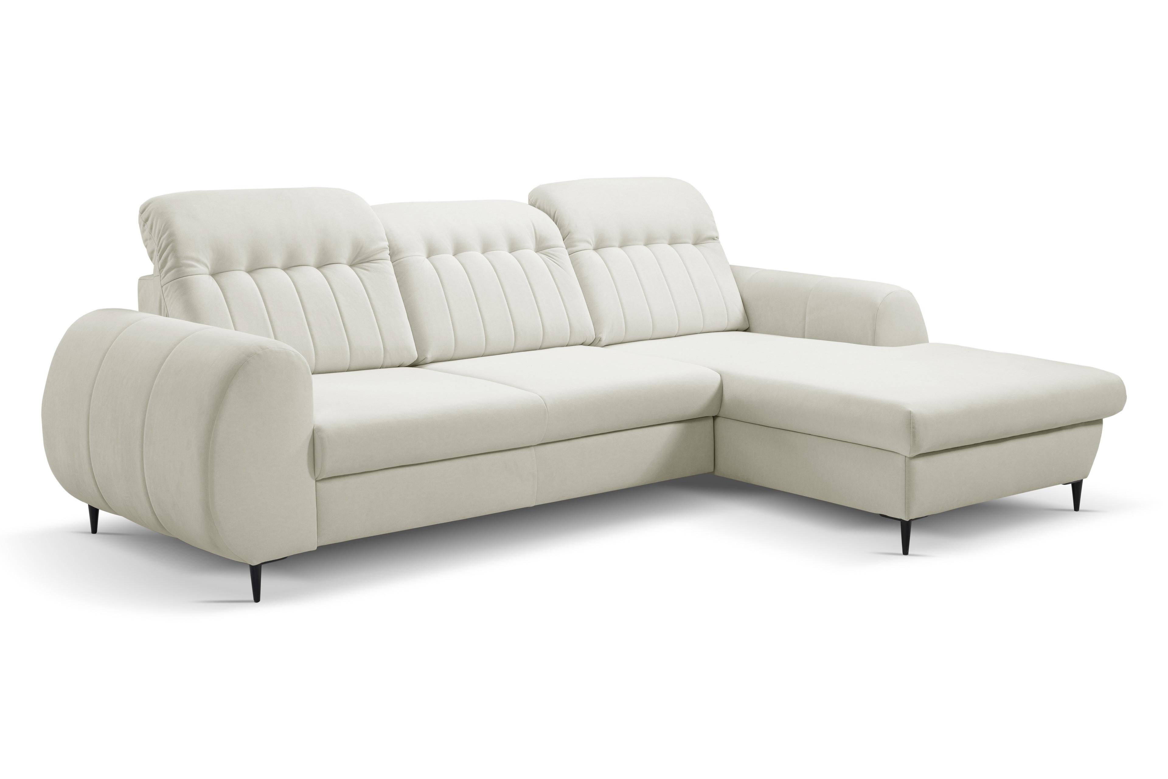 ECKSOFA PURO R-S Beige Plüsch-Stoff mit Schlaffunktion - Beige, Holz (275/166cm) - MASSENO