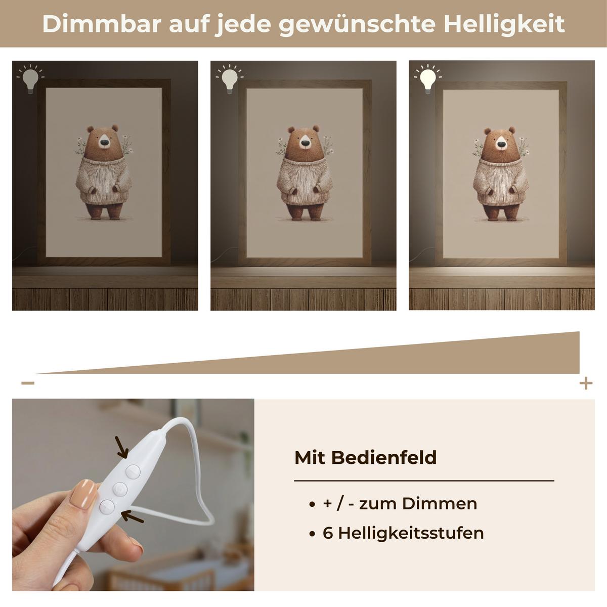 NACHTTISCHLAMPE Bär - Weiße Blumen - Gemütlich 20x30 cm - Taupe, Holzwerkstoff (8/20/30cm) - OnlyWow
