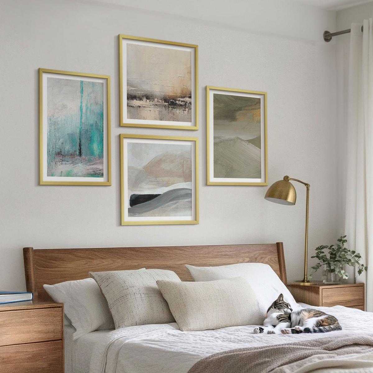 BILDER SET 4er Set - 50x50 cm & 40x60 cm Goldrahmen - Gemalte abstrakte Dekorationen - Goldfarben, Kunststoff (50/50cm) - TULUP