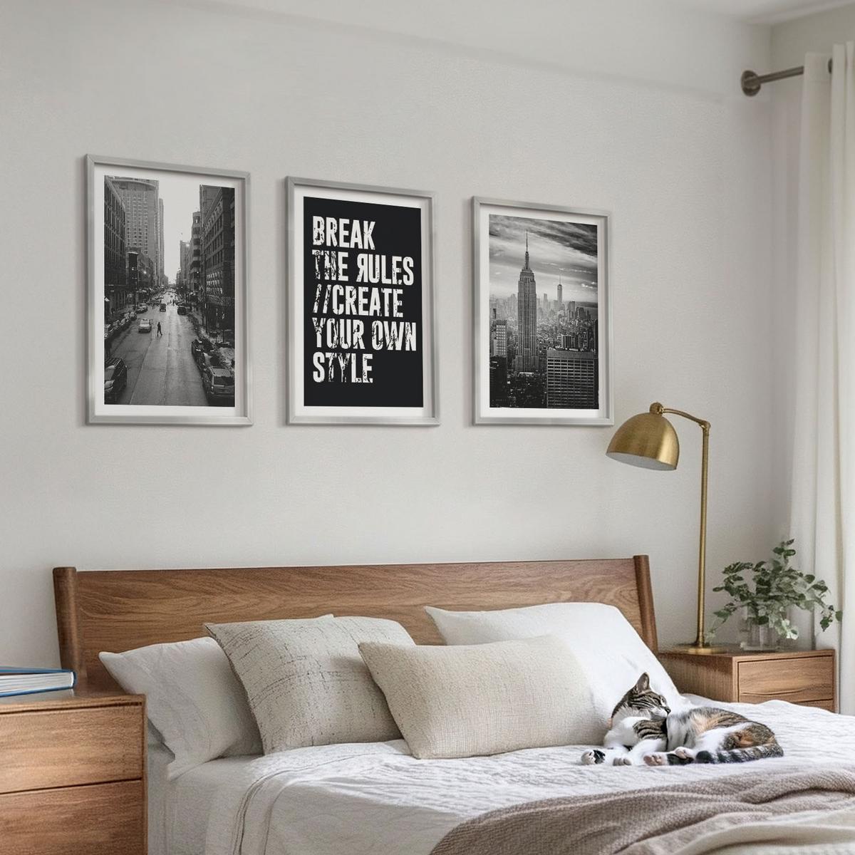 BILDER SET 3er Set - 40x60 cm Silberner Rahmen - Inspiration für Schwarz-Weiß-Darstellungen von Stadtstraßen - Silberfarben, Kunststoff (40/60cm) - TULUP