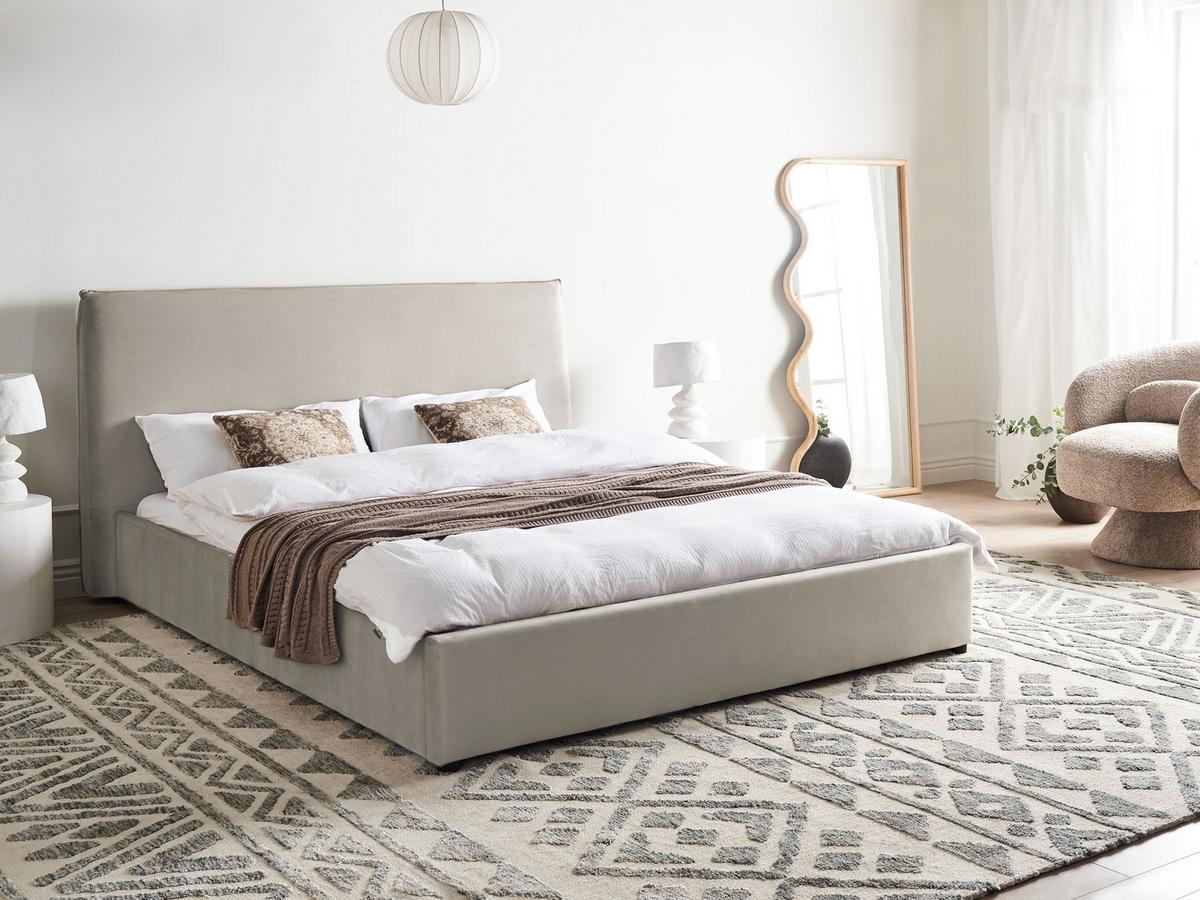 BETT mit Lattenrost 160/200 cm Samtstoff Taupe Lavaur - Taupe, Textil (160/200cm) - Beliani
