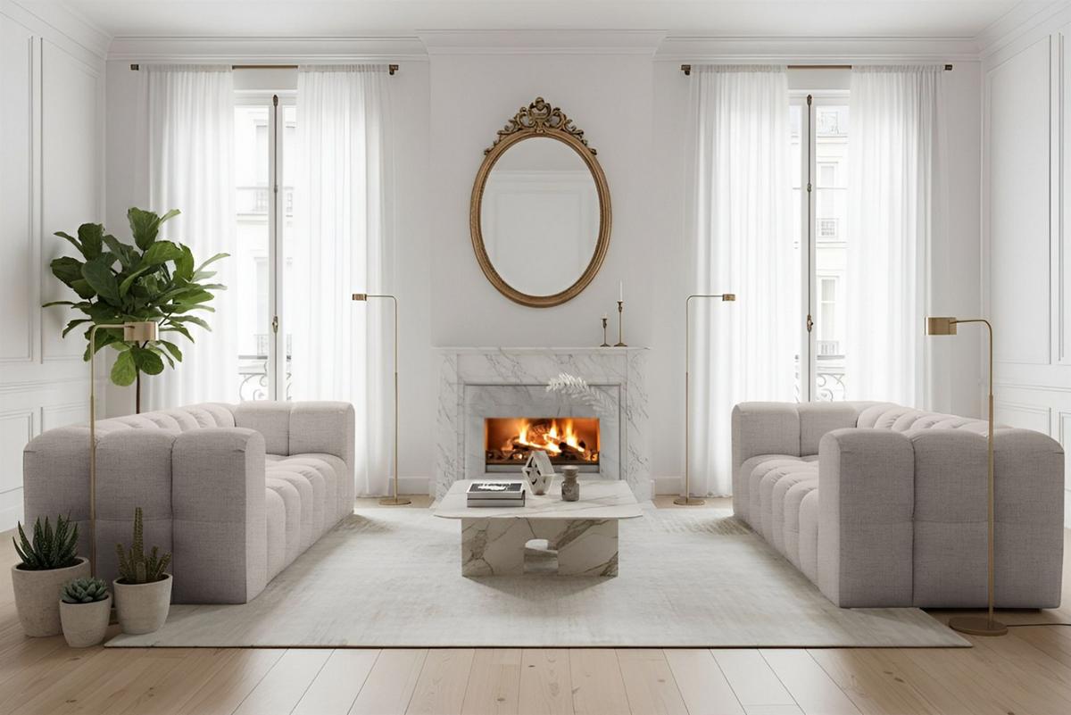 SOFASET Solvie 3-3 In Moly - Creme, Holzwerkstoff/Textil (230/75/106cm) - Fun Möbel
