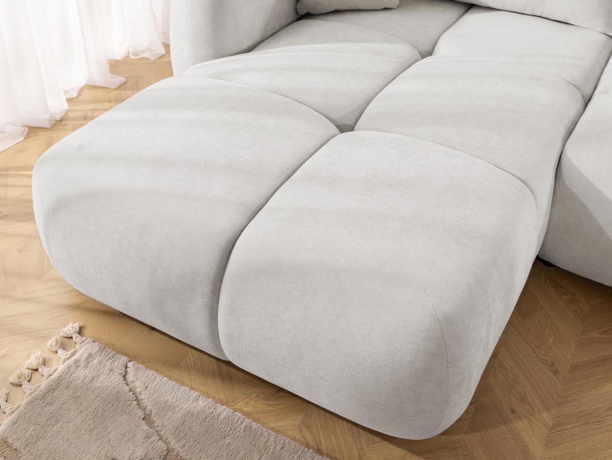 ECKSOFA Loretto aus natürlichem Creme Webstoff mit Schlaffunktion, Bettkasten und tiefen Steppungen in Bubble-Optik - Creme/Schwarz, Holz/Kunststoff (180/275cm) - S-Style