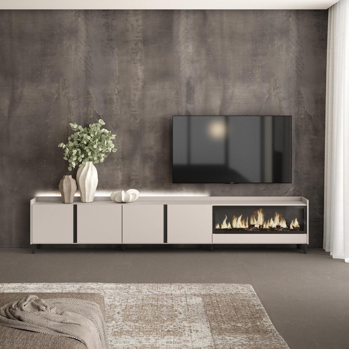 LOWBOARD, Beige, 315/35/61cm, Kamin mit Feuereffekt XXL - Beige, Holzwerkstoff (315/61/35cm) - Skraut Home