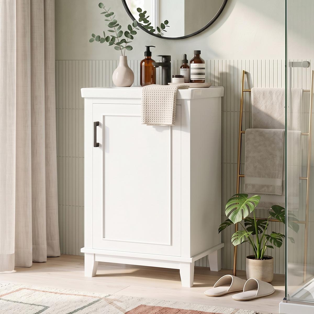 WASCHTISCH mit Unterschrank Weiß 51cm Standschrank mit Keramikbecken - Weiß, Holzwerkstoff (51/83/34cm) - Urban Meuble