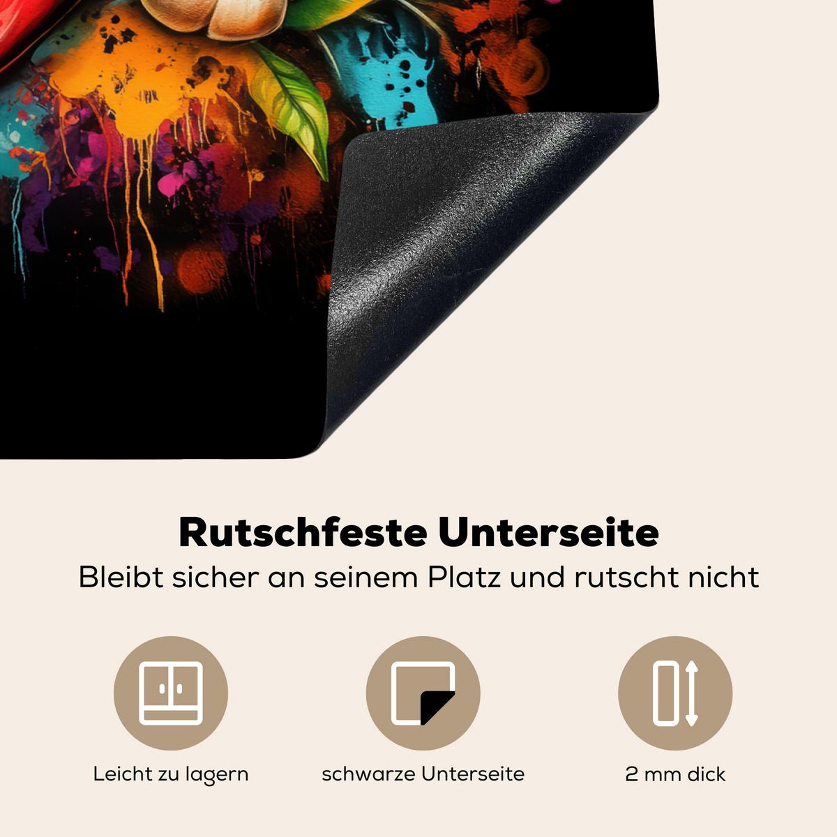 HERDABDECKPLATTE Gemüse - Paprika - Knoblauch - Graffiti - Farbe - Bunt Herdabdeckung Induktionsfeld 70x52 cm - Rot, Kunststoff (70/52/0.2cm) - MuchoWow