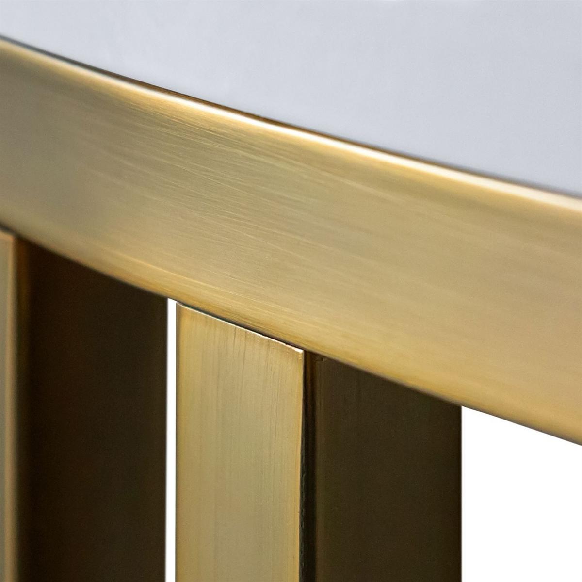 COUCHTISCH mit Hocker LORI GLASS gebürstetes Gold/transparentes Glas/Coral 60 - Transparent, Metall (70/70/49cm) - Lookway