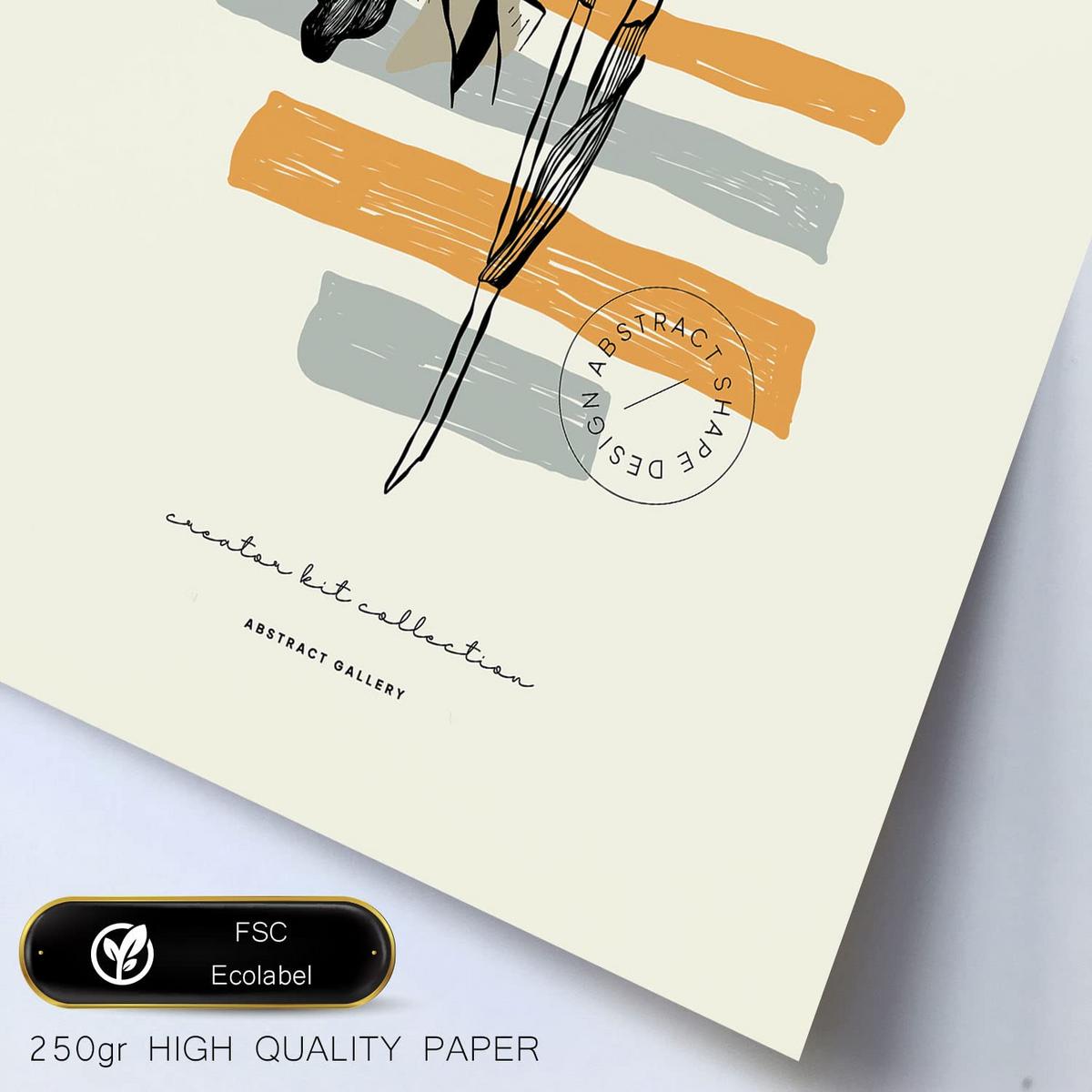 POSTER Set Mit 6 In Schwarzer Tinte Blumen Kunstdrucke Im Skizzenstil Für Innenarchitektur A3 & A4 Rahmen Aus Hellem Holz - Beige, Papier (29/3cm) - Nacnic