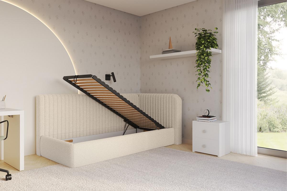 EINZELLBETT Jugendbett mit Bettkasten und Matratze H3/H4, Links - AURY 90x200 Dunkelbeige - Cappuccino, Holzwerkstoff/Textil (90/200cm) - ALTDECOR