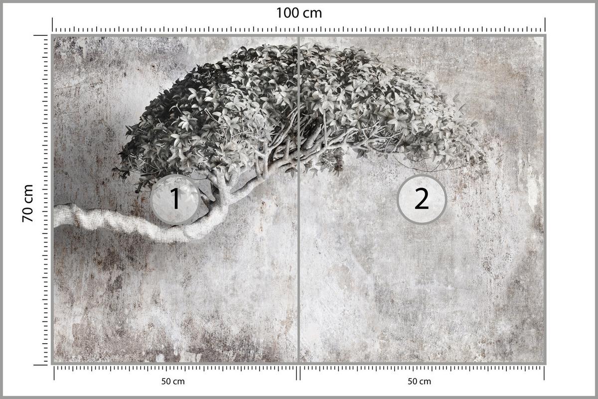 FOTOTAPETE Abstrakter Baum Beton 3D Effekt 100x70 - Schwarz/Grau, Papier (100/70cm) - Muralo