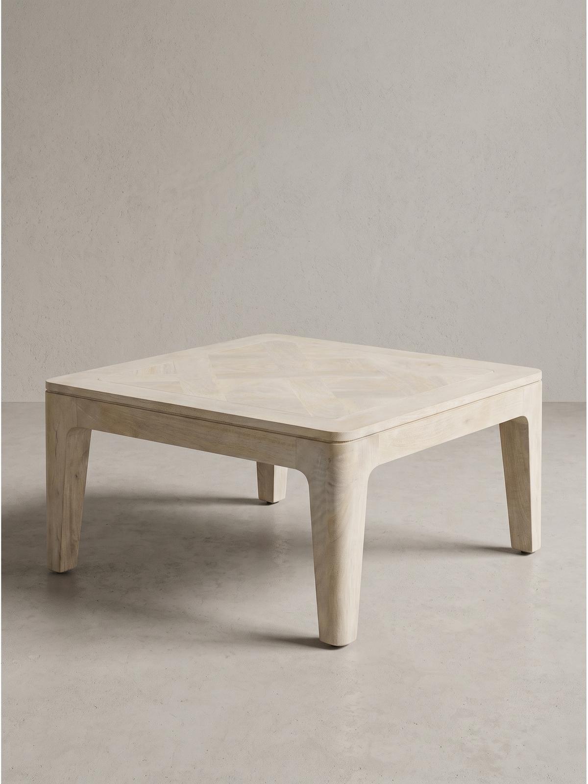SOFATISCH LOIRE, Mango Massivholz, handgefertigt, Weiß-Mango, 60 x 60 x 32 cm - Beige/Weiß, Holz (60/60/32cm) - KADIMA DESIGN