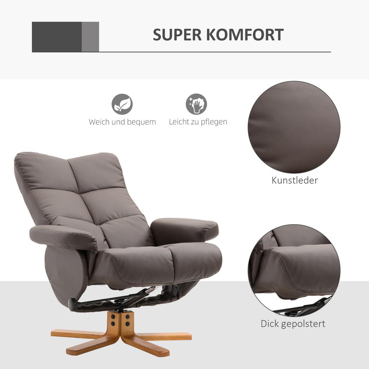 RELAXSESSEL mit Hocker Fernsehsessel 360° drehbar Liegefunktion Holz Braun - Braun, Holz/Kunststoff (86/99/80cm) - HOMCOM