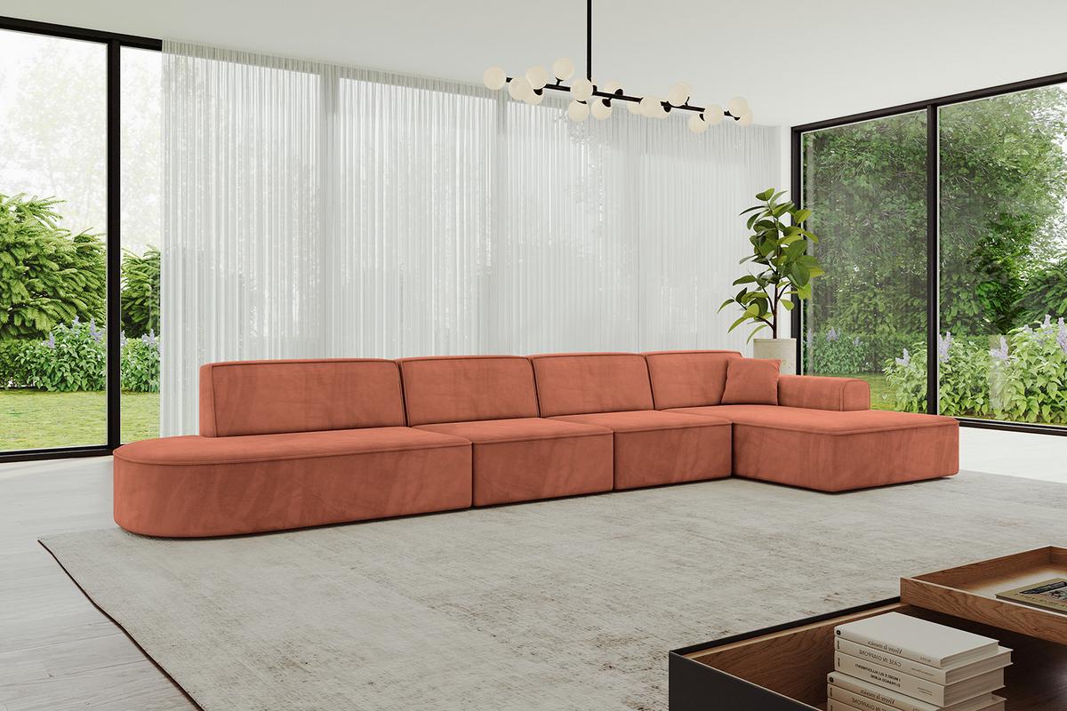 ECKSOFA Ottomane Rechts IREA-L3-v3 - 412x165x77 cm Apricot - Koralle, Holzwerkstoff/Textil (412/165cm) - ALTDECOR