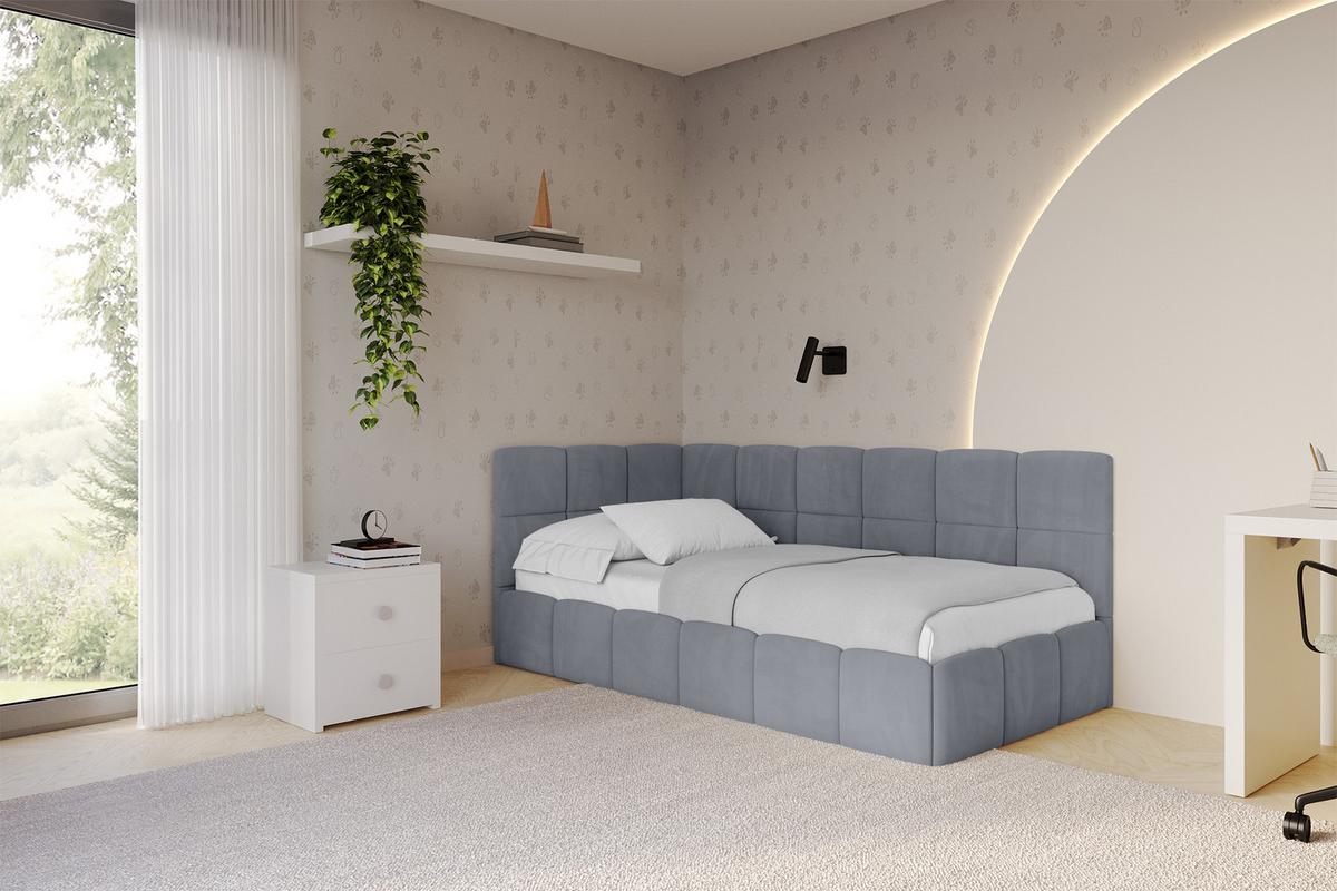 EINZELBETT Jugendbett mit Bettkasten Rechts, mit Matratze - LIVY 100x200 Grau - Grau, Holzwerkstoff/Textil (100/200cm) - ALTDECOR