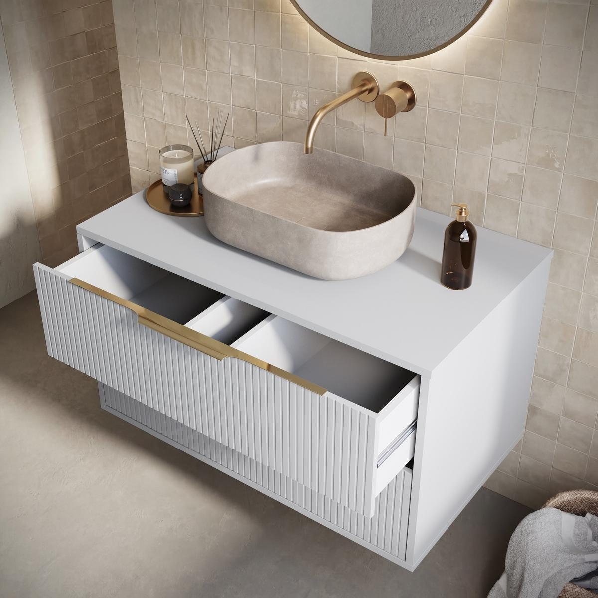 BADMÖBEL-SET Rimini 2 Teile Weiß Matt - 80 x 46 x 46 cm - Weiß, Holz (80/46/46cm) - Badplaats