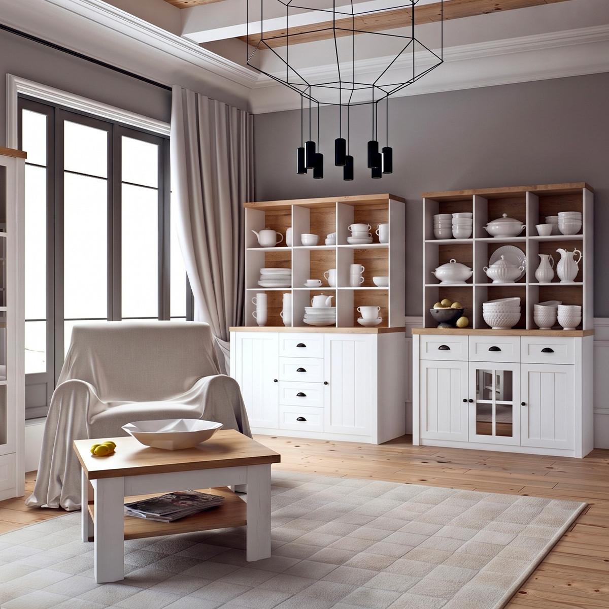 GESCHIRRSCHRANK Léandre Weiß und Holz - Weiß, Holzwerkstoff (130.2/198.1/43.3cm) - Petits-meubles
