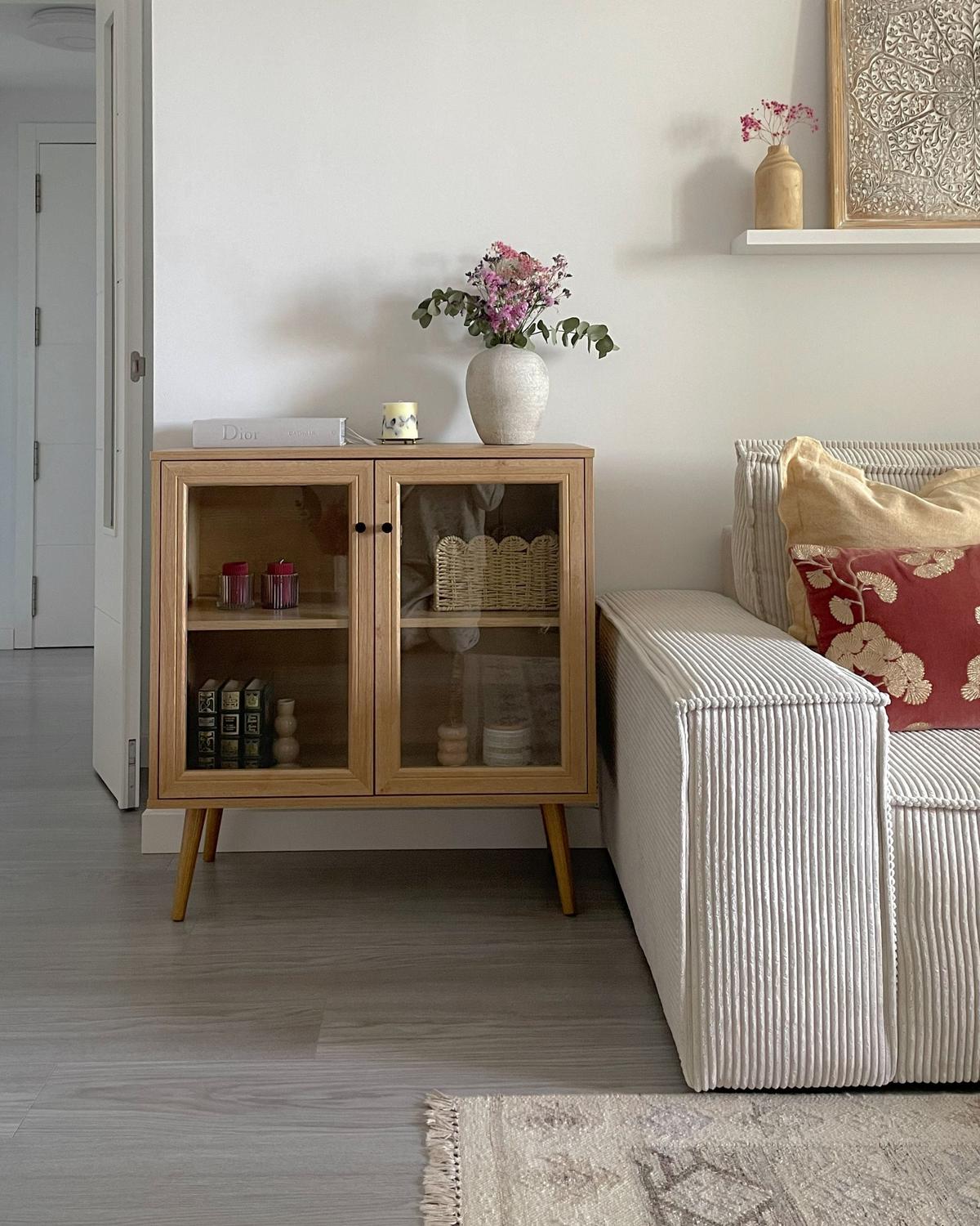 SIDEBOARD mit Glastüren 80 cm Hellbraun Albany - Braun, Holzwerkstoff (80/84/40cm) - Beliani
