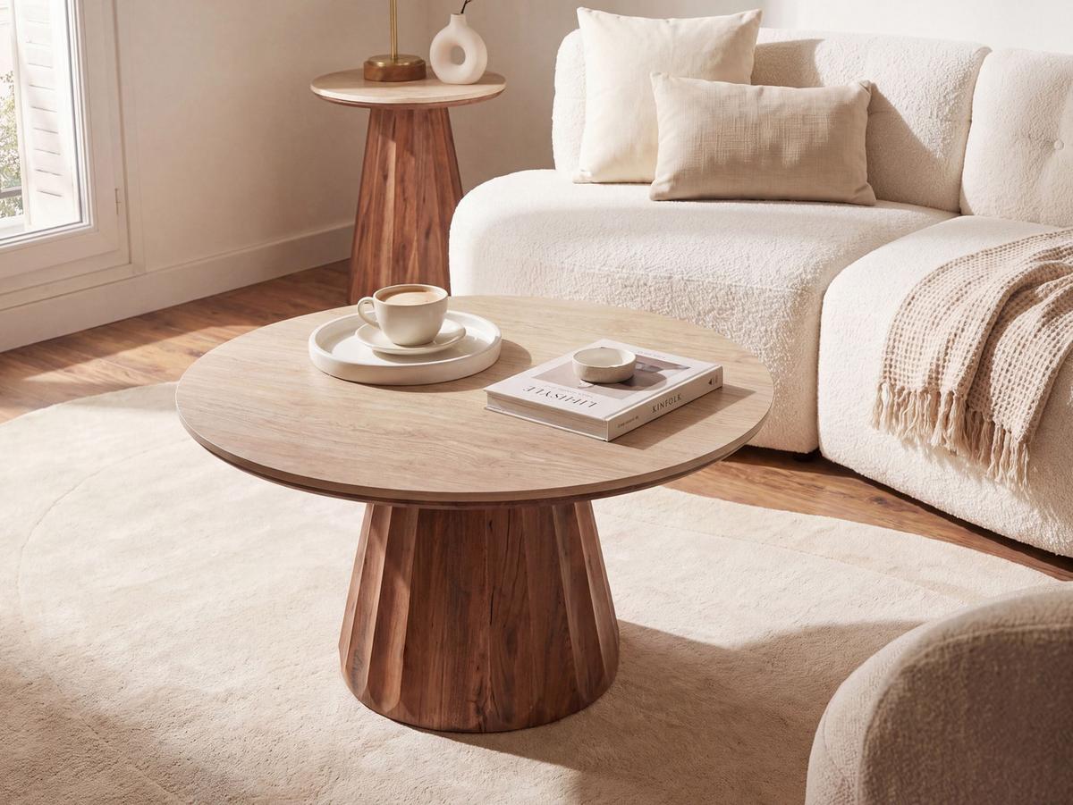 COUCHTISCH Travertinoptik Braun Sabrina - Hellbraun/Beige, Holzwerkstoff (80/80/46cm) - Beliani